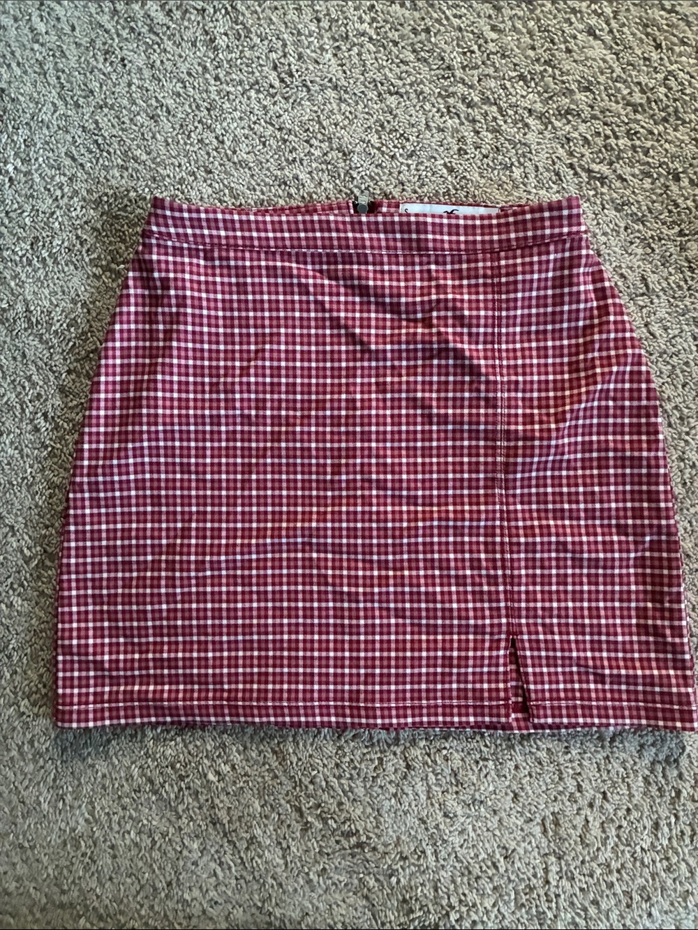 Hollister Red Plaid Mini Skirt with Front Slit